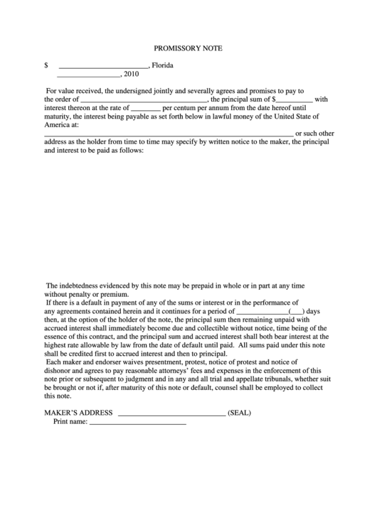 Promissory Note Printable pdf