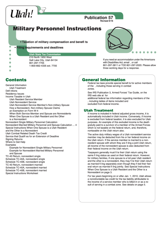 Military Personnel Instructions - Utah Printable pdf