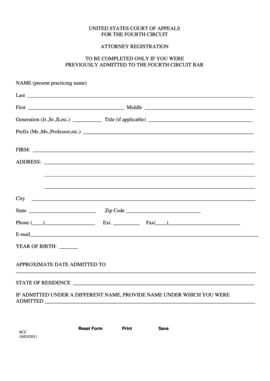 Fillable Attorney Registration Printable pdf