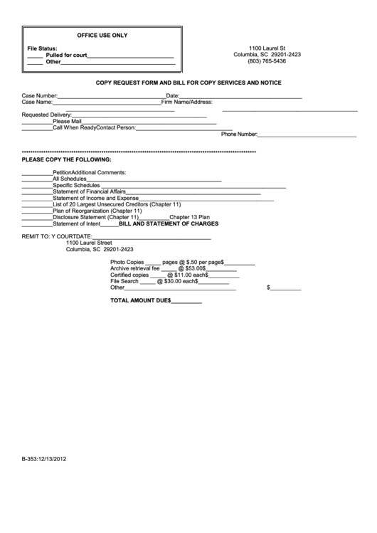 Copy Request Form And Bill For Copy Services And Notice Printable pdf