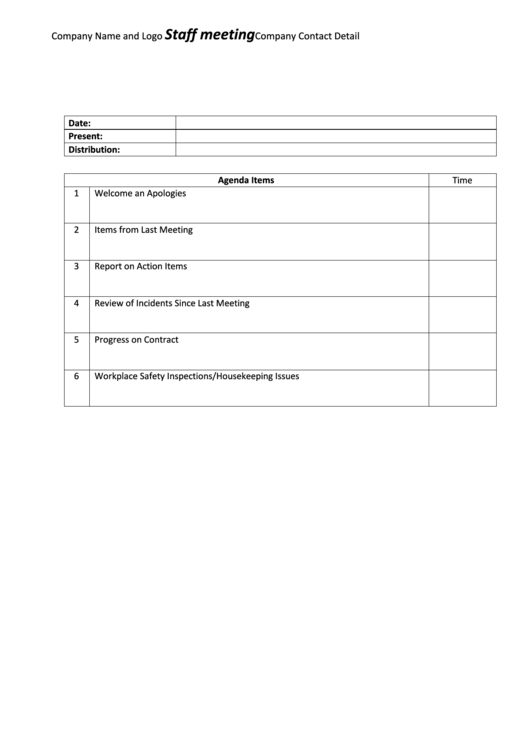 Staff Meeting Agenda Template Printable pdf