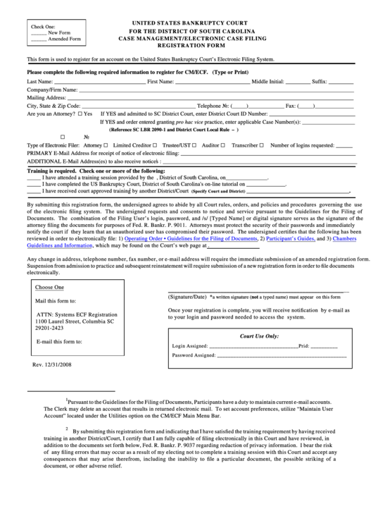 Case Management Electronic Case Filing Registration Form Printable pdf