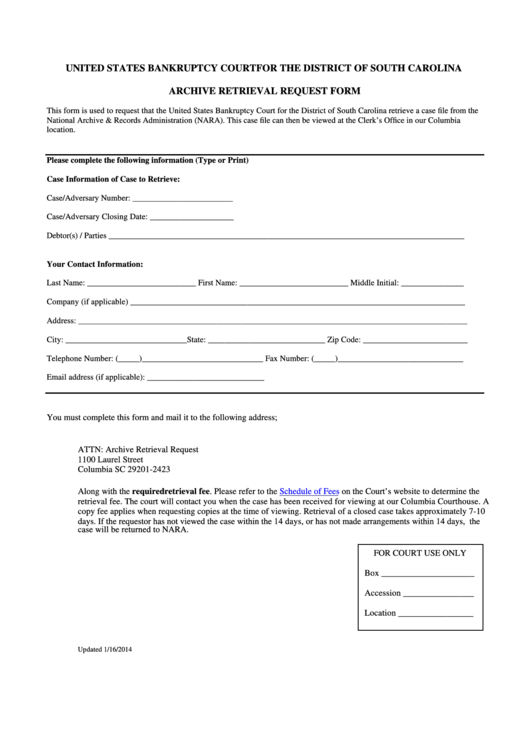 Archive Retrieval Request Form Printable pdf
