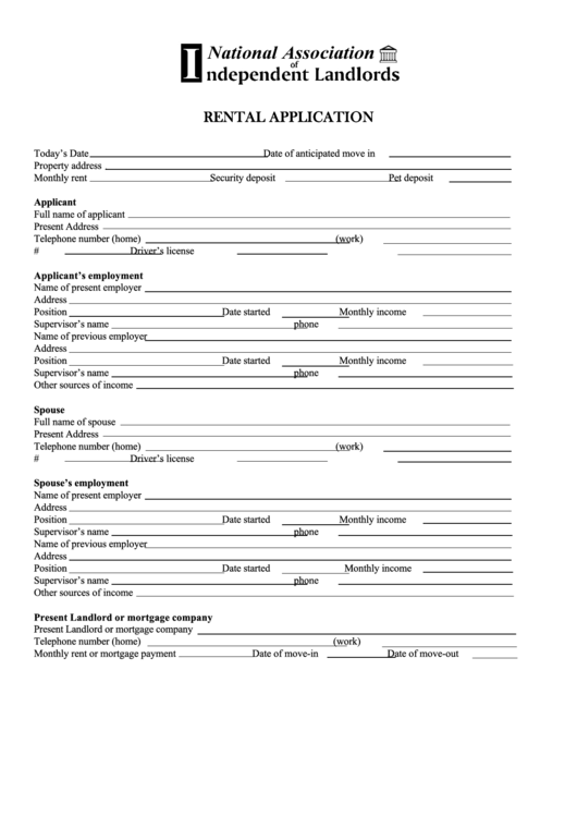 Fillable Rental Application Printable pdf