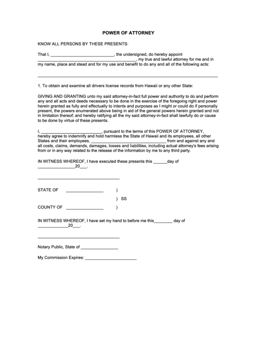 Fillable Power Of Attorney Printable pdf