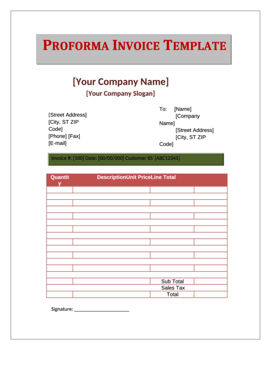 Proforma Invoice Template - Color Printable pdf