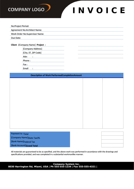 Company Invoice Template Printable pdf