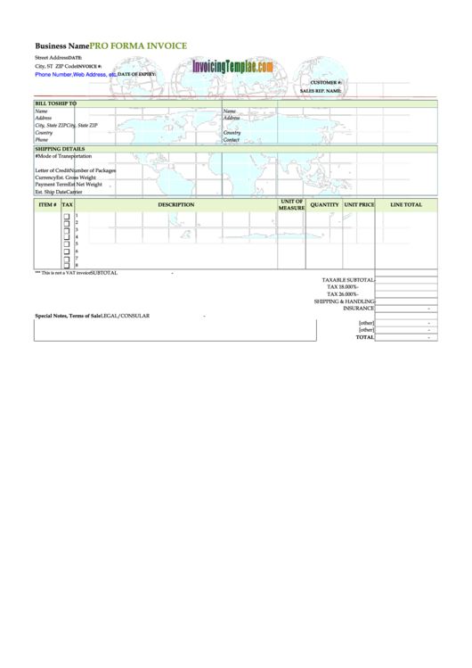 Pro Forma Invoice Template Printable pdf