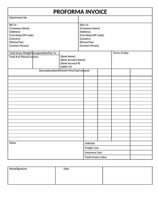 Proforma Invoice Template Printable pdf