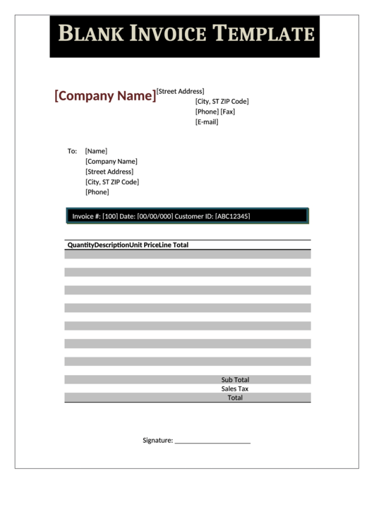 Blank Invoice Template Printable pdf