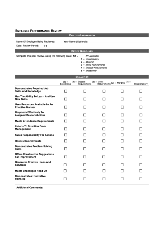 Fillable Employee Performance Review Printable pdf