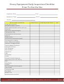 Heavy Equipment Daily Inspection Checklist Template Prior To Use On Site