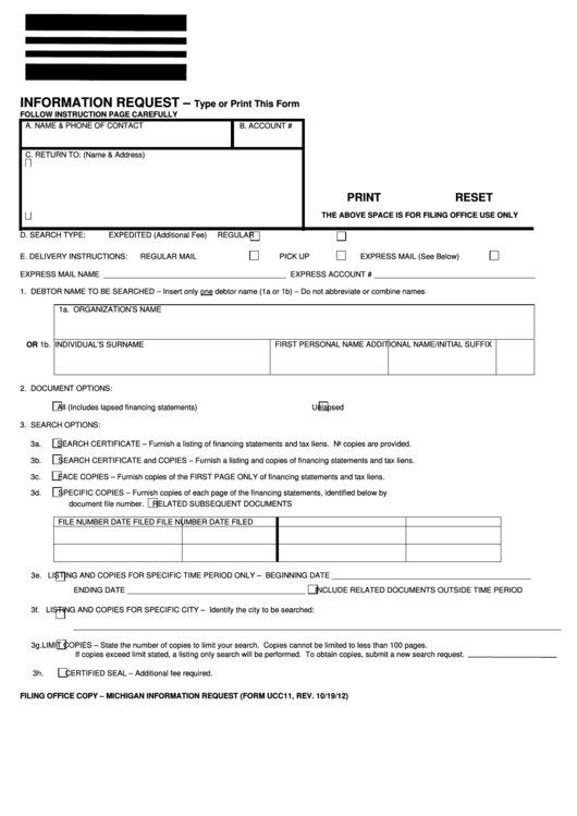 Fillable Ucc Information Request Printable pdf