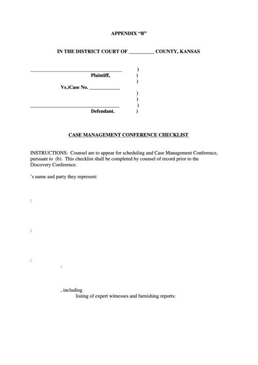 Case Management Conference Checklist Printable pdf