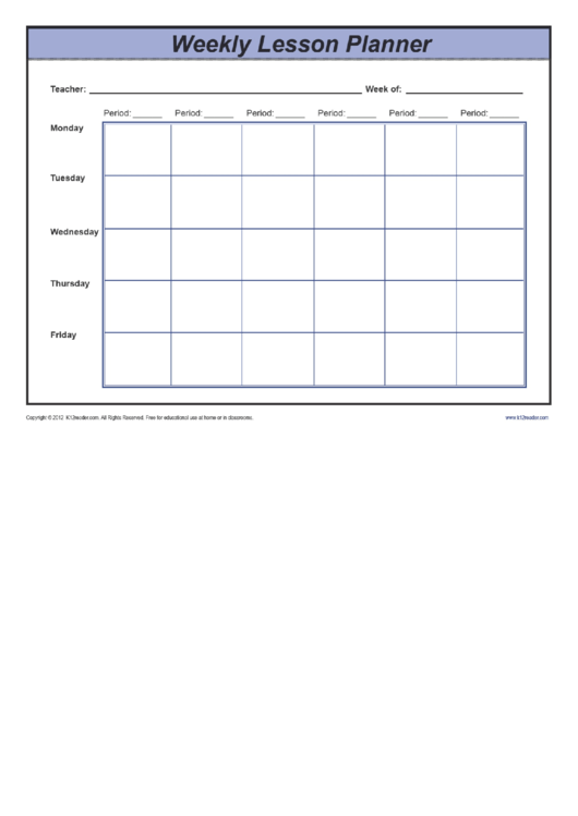 Weekly Lesson Planner Printable pdf