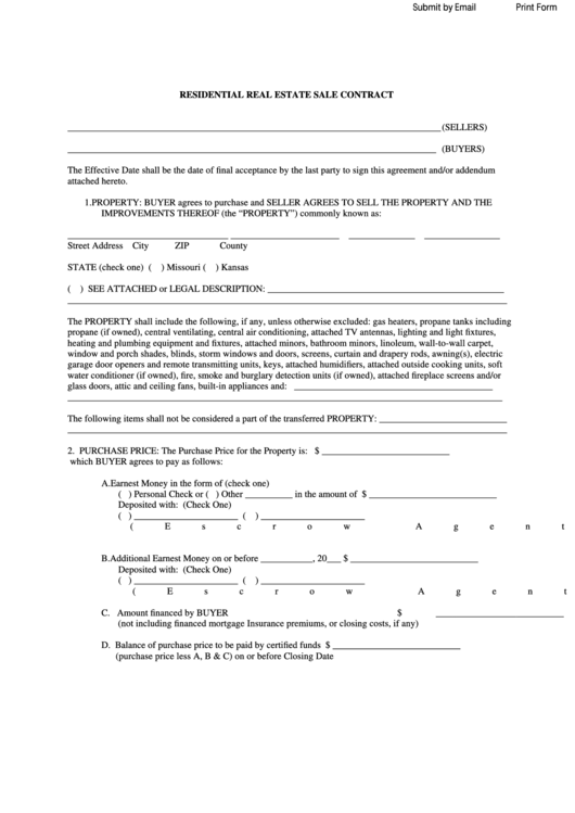 Fillable Residential Real Estate Sale Contract Template Printable pdf
