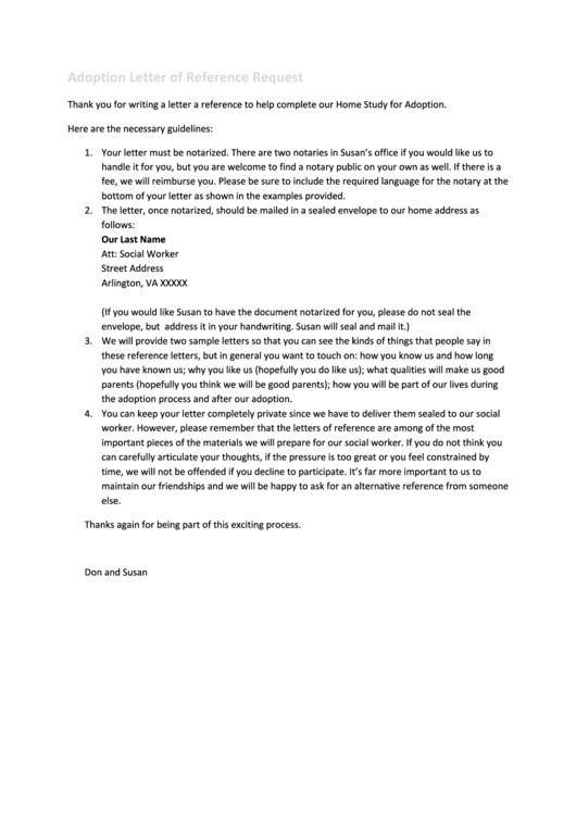 Adoption Letter Of Reference Request Printable pdf