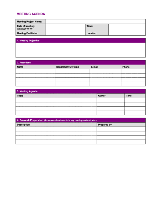 Project Meeting Minutes Template Printable pdf