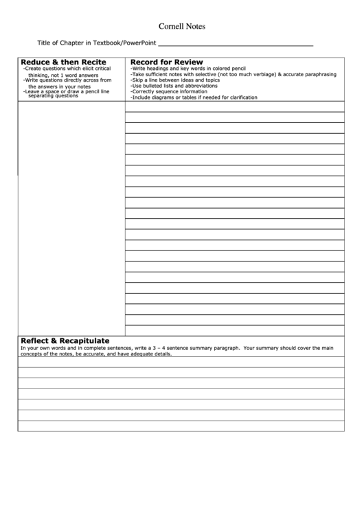 Cornell Notes Template - Austin Community College Printable pdf