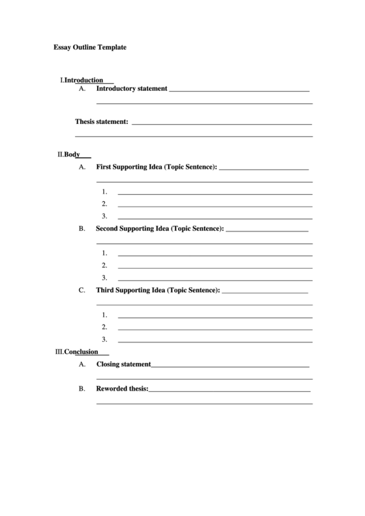 Fillable Essay Outline Template Printable pdf
