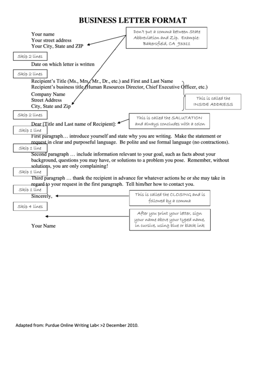 Business Letter Writing Format Printable pdf