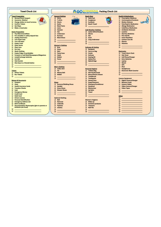 Fillable Travel And Packing Checklist Template Printable pdf