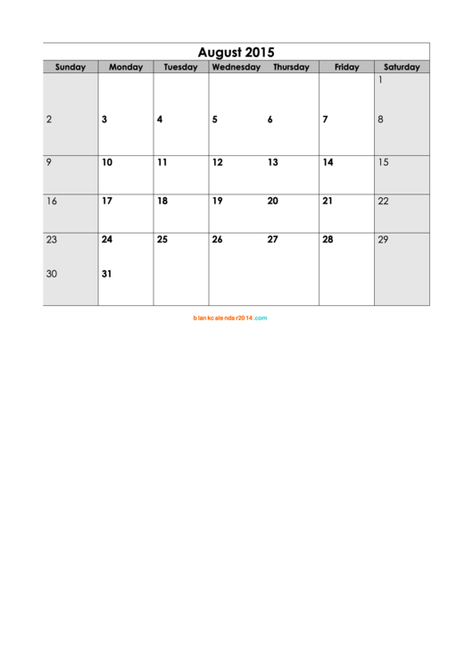 August 2015 Calendar Template
