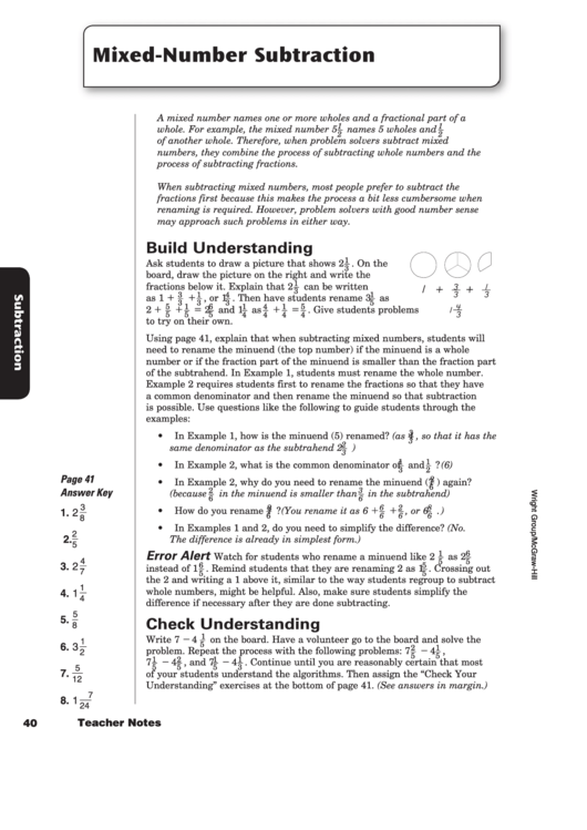 Mixed-Number Subtraction Printable pdf