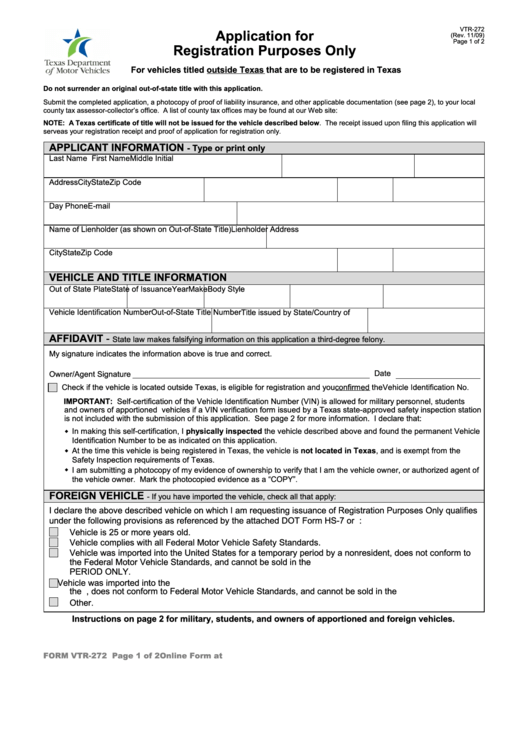 Fillable Application For Registration Purposes Only Printable pdf