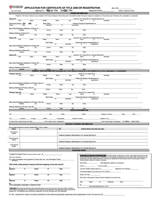Application For Certificate Of Title And/or Registration