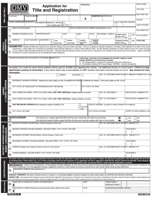 Fillable Dmv Application For Title And Registration Printable pdf