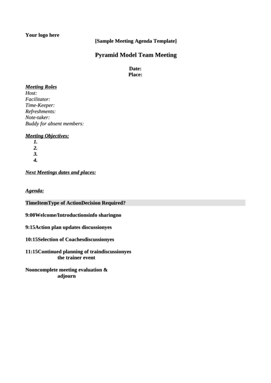 Sample Meeting Agenda Template Printable pdf