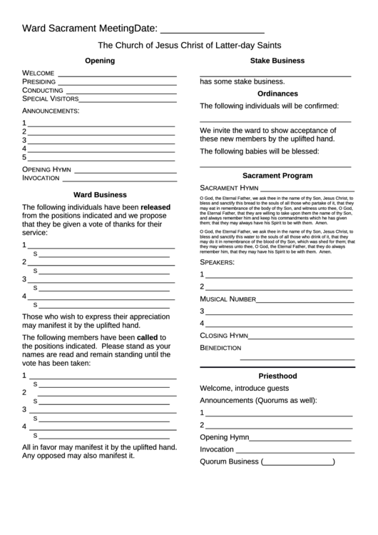 Sacrament Meeting Program Template printable pdf download