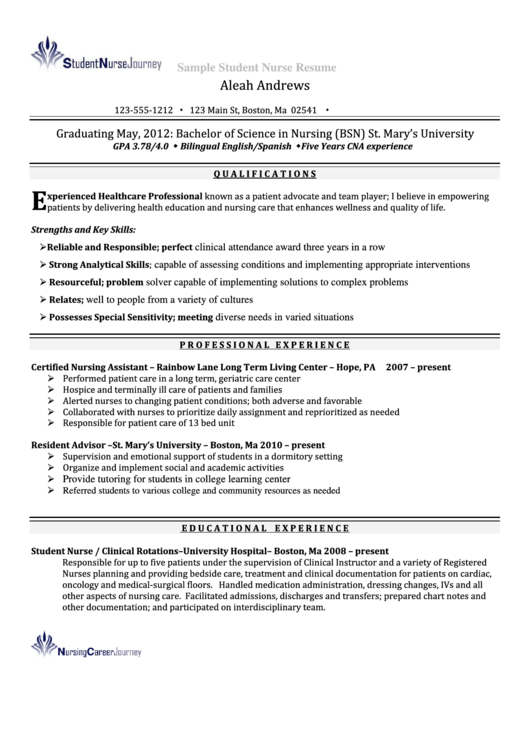 Nursing Resume Template Printable pdf