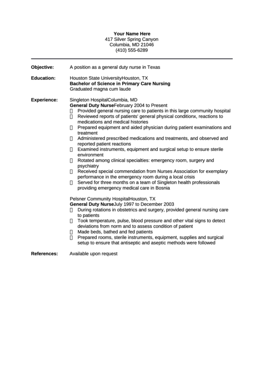 Nursing Resume Template Printable pdf