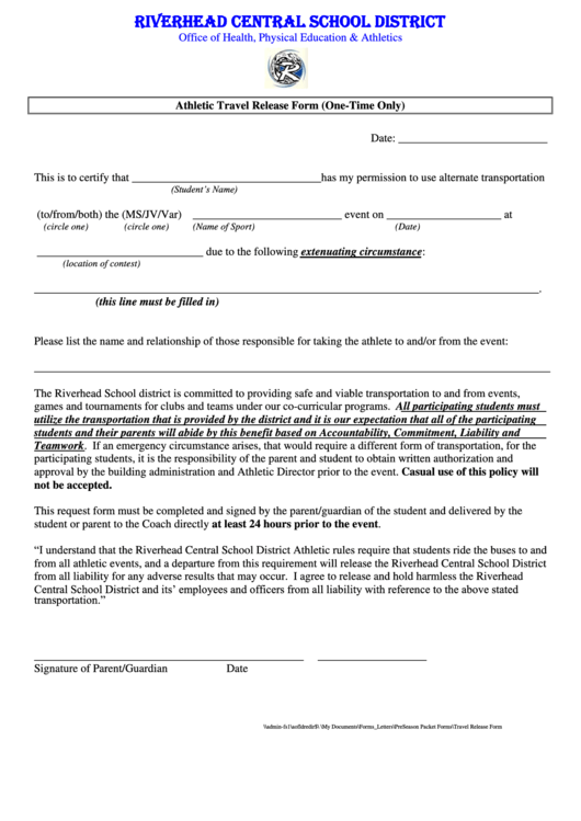 appleton north travel release form