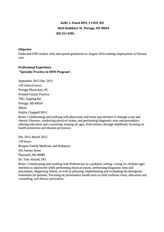 Primary Care Resume Template Printable pdf