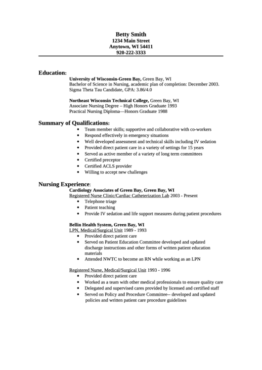 Nursing Resume Template Printable pdf