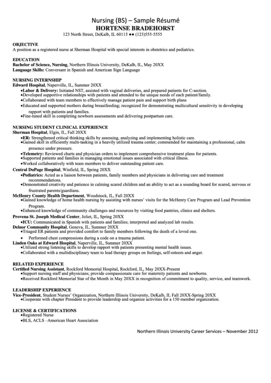 Registered Nurse Resume Template Printable pdf
