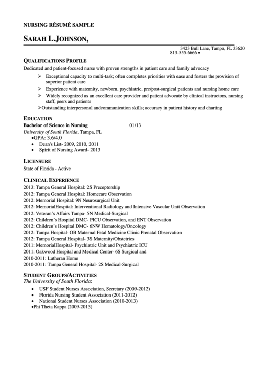 Nursing Resume Sample Printable pdf