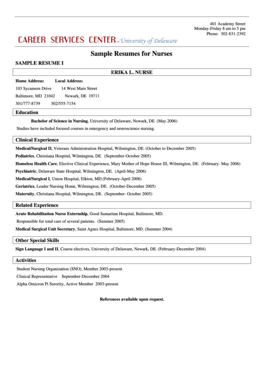Sample Resumes For Nurses Printable pdf