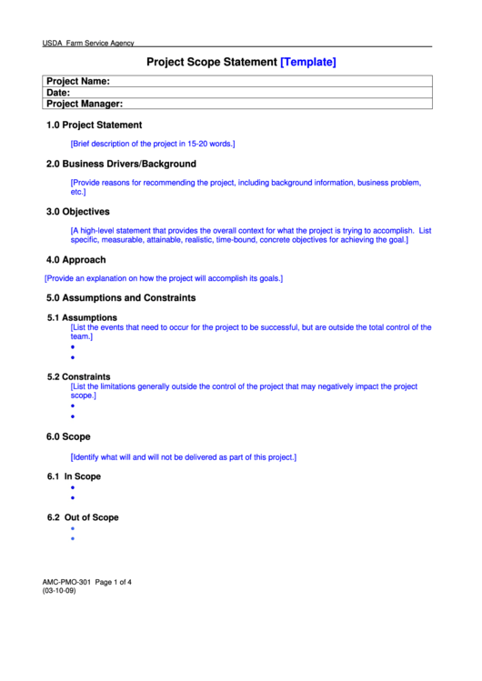 Project Scope Statement Template Printable pdf