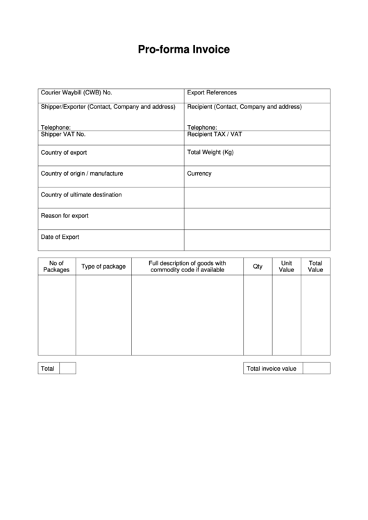 Pro-Forma Invoice Template Printable pdf