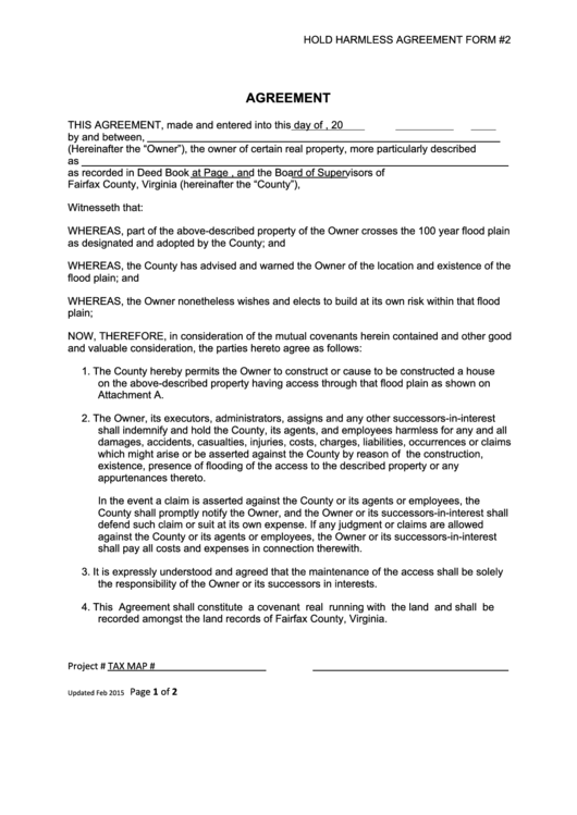 Hold Harmless Agreement Form Printable pdf