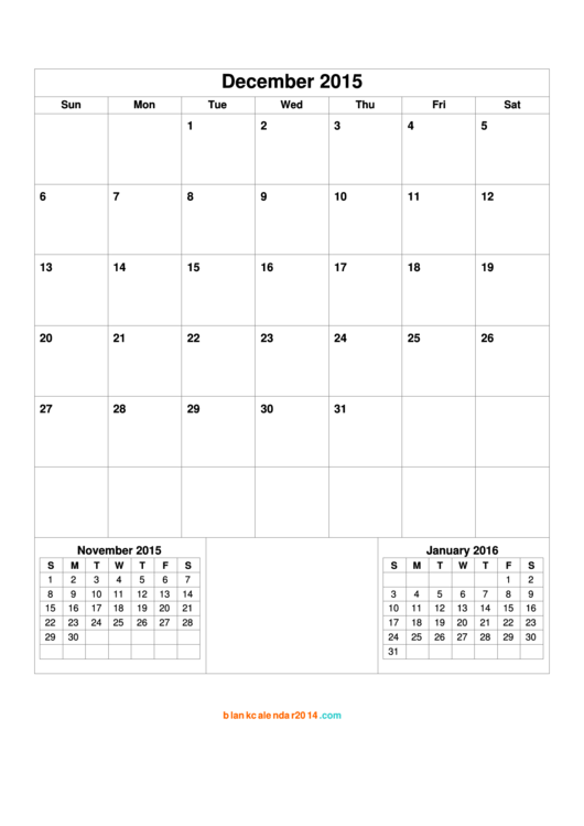 Calendar Template - December 2015 Printable pdf