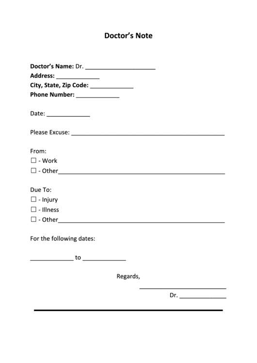 Doctor's Note Template (fillable)