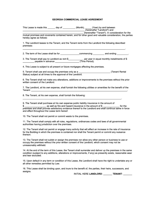 Fillable Georgia Commercial Lease Agreement Printable pdf