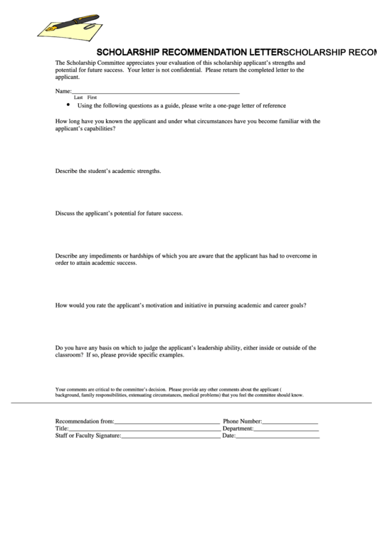 Scholarship Recommendation Letter Template Printable pdf