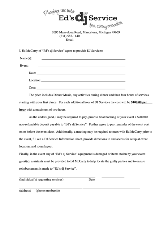 Dj Services Contract Template Printable pdf