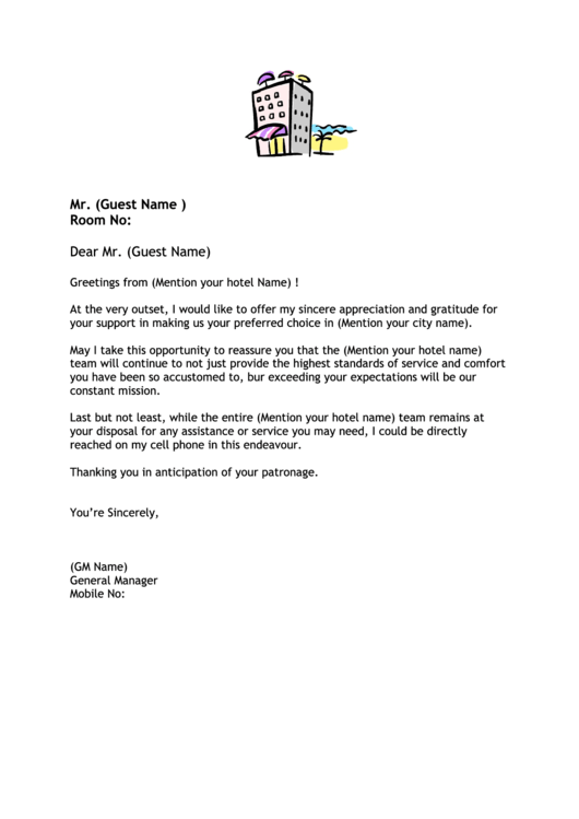Hotel Welcome Letter Template